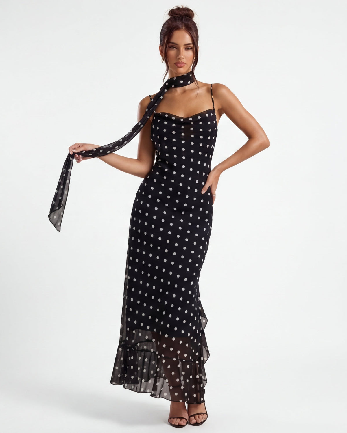 Vestido largo de lunares Noir Polka