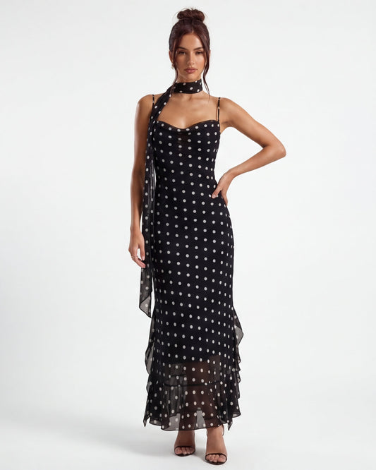Vestido largo de lunares Noir Polka