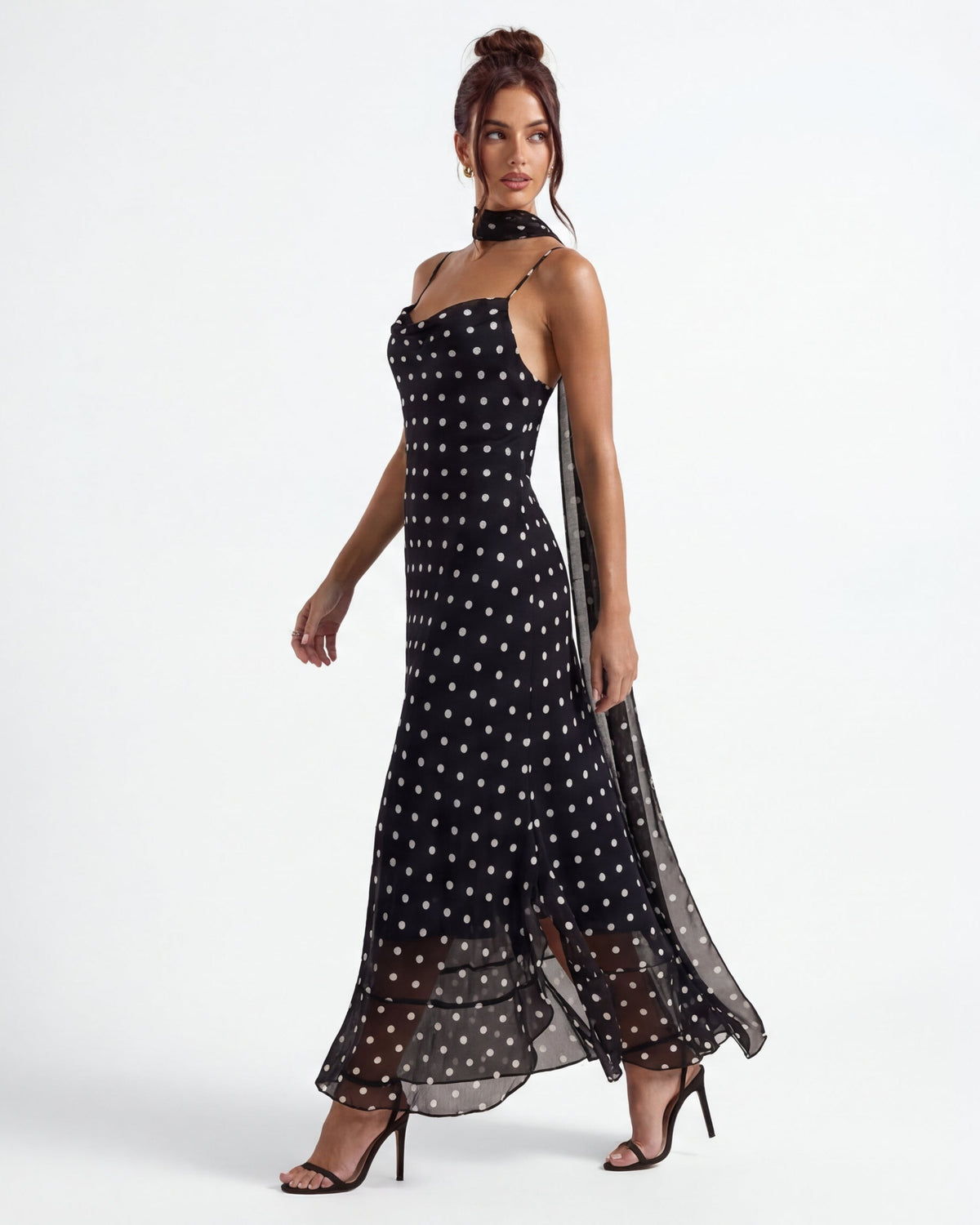 Vestido largo de lunares Noir Polka